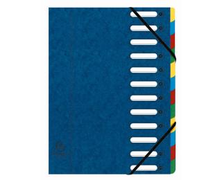 Cartella Harmonika con elastici e divisori, dorso estensibile, finestre ritagliate, 12 scomparti - A4 - Blu