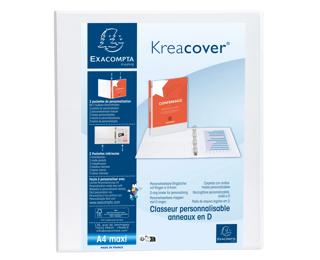 Classeur PP personnalisable Kreacover - 4 anneaux en D 20mm - A4 maxi - Blanc