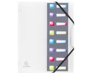 Eckspann-Ordnungsmappe aus PP 500µ mit Gummizug und 3 Klappen, 8 Fächer mit Index-Fenstern, für Format DIN A4 - Crystal Colours - Farben sortiert