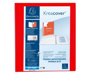 Classeur PP personnalisable Kreacover - 4 anneaux en D 40mm - A4 maxi - Rouge