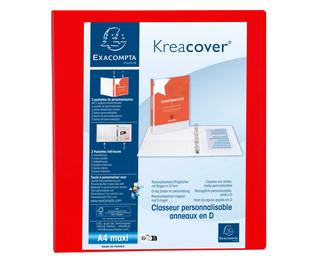 Classeur PP personnalisable Kreacover - 4 anneaux en D 40mm - A4 maxi - Rouge