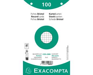 Paquet 100 fiches sous film - bristol quadrillé 5x5 perforé 125x200mm - Blanc