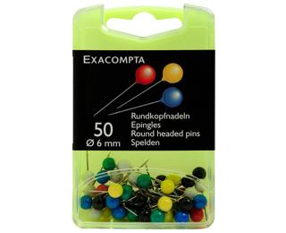 Boîte de 50 épingles sphériques - Hauteur de pointe 15mm - 6mm de diamètre - Couleurs assorties