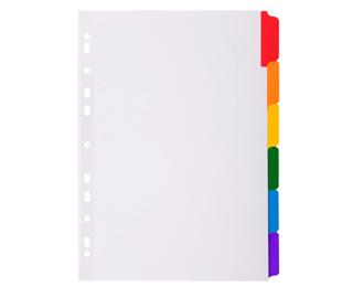 Intercalaires carte blanche 160g avec onglets couleurs renforcés - 6 positions - A4 - Blanc