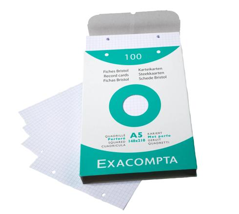 EXACOMPTA Etui De 100 Fiches Bristol Non Perforées 210x297mm  A4 Quadrillees 5x5 Blanc Sku449297