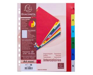 Register aus PP 180µ mit 6 Positionen und bedrucktem Deckblatt, DIN A4 Überbreite - Farben sortiert