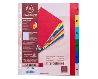 Intercalaires imprimés numériques polypropylène 12/100e - 6 positions - A4 Maxi - Assorties vives