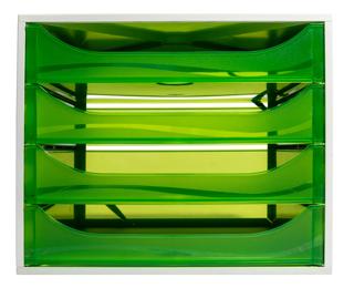 Módulo de archivo ECOBOX, 4 cajones, formato A4+, STOP de seguridad, formato: 34,8 x 28,4 x 23,4 cm - LINICOLOR (translucido) - Verde manzana