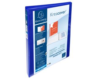 Classeur PP personnalisable Kreacover - 4 anneaux en D 20mm - A4 maxi - Bleu