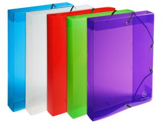 Elasticated PP Filing Box Crystal 40mm Spine A4 - Assorted colours