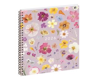 Agenda de bureau Eurotime 22S spiralé Chemin des Marettes intérieur recyclé 18,5 x 22,5 cm Semainier décembre 2025 à décembre 2026 - Rose