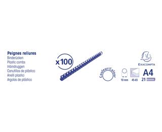 Boite 100 reliures spirales plastique 10mm - Blanc