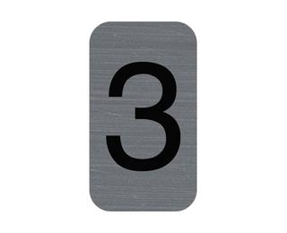 Hinweisschild selbstklebend, Aluminiumoptik, Ziffer 3 - 2,5x4 ,4 cm
