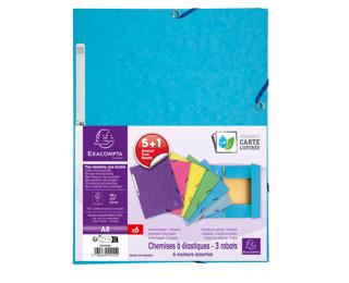 Lot de 5+1 chemises en carte lustrée 400g/m2 - A4 - Couleurs assorties
