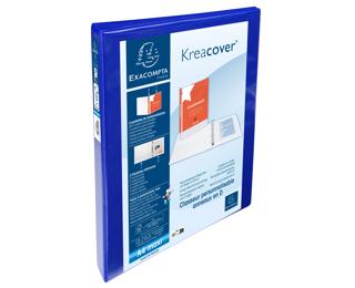 Classeur PP personnalisable Kreacover - 4 anneaux en D 15mm - A4 maxi - Bleu