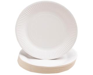 50 Assiettes en carton rondes, 23 cm - Blanc