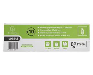 Exacompta Ref: 40754E - 57 x 46mm, 55gsm Thermal Paper Receipt Till Rolls, For PDQ Credit Card Machines, Card Readers, EPOS, POS Terminal, Phenol Free, 24m, White, Box of 30 - White