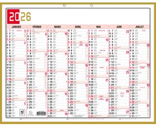 Calendrier Tricolore Neutre 43 x 33,5 cm Semestriel 2026 - rouge, noir et or