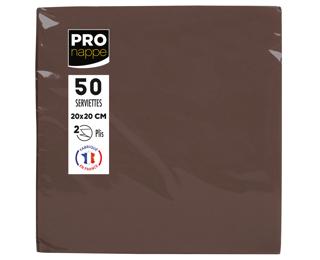 Paquet de 50 serviettes cocktail micro-gaufrées ouate 2 plis - 20x20 cm - Chocolat