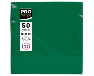 Paquet de 50 serviettes cocktail micro-gaufrées ouate 2 plis - 20x20 cm - Vert sapin