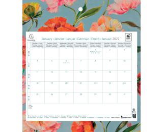 Calendrier mensuel EasyCal Sophie Adde 24 x 18 cm agrafé sur plaque cartonnée imprimée 27,5 x 30,5 cm 2027 Fleurs - Visuels assortis