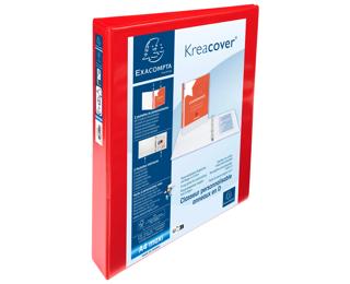 Classeur personnalisable rigide 2 poches KreaCover - 4 anneaux en D 30mm - A4 maxi - Rouge