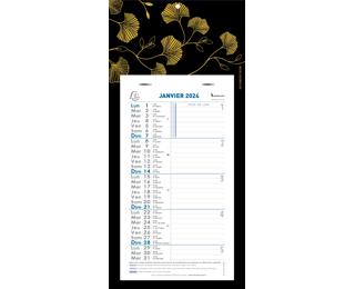 Calendrier mensuel Ginkgo avec feuillets mensuels détachables 13 x 23 cm sur support plaque imprimée 16 x 33 cm 2024 - Couleurs assorties
