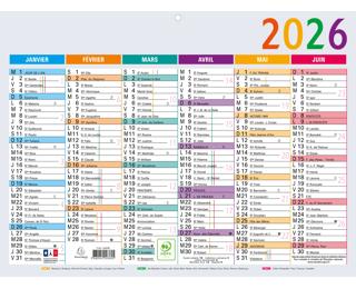 Calendrier Multicolore 22 x 29,5 cm Semestriel 2026 - Multicolore