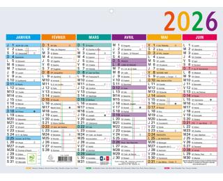 Calendrier Multicolore 22 x 29,5 cm Semestriel 2026