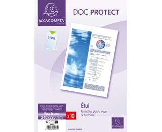 Sachet de 10 étuis de protection simples PVC lisse 20/100e - A4 maxi - Cristal