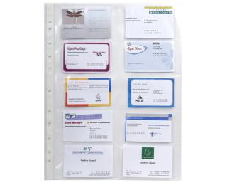 Packung mit 10 Stück Schutzhüllen gelocht aus glattem Qualitäts-PP 110µ, 10 Visitenkartenfächer, für Format DIN A4 