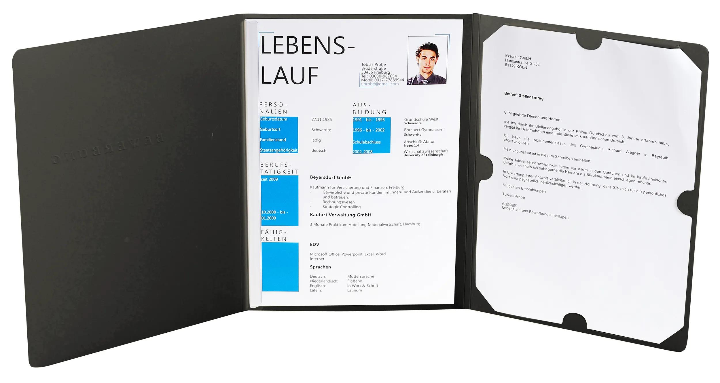 Exacompta 10x Bewerbungsmappe Karton Leinenoptik 1Klemmschiene A4 Farbauswahl - Bild 2 von 4