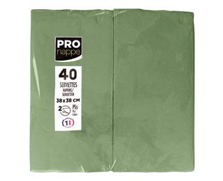 Paquet de 40 serviettes micro gaufrées ouate 2 plis - pliées 1/8 - Vert olive