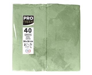Paquet de 40 serviettes micro gaufrées ouate 2 plis - pliées 1/8 - Vert olive