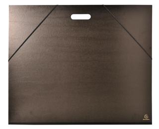 Carton à dessin kraft noir vernis avec élastiques et poignée 59x72 cm - Pour format raisin - Noir