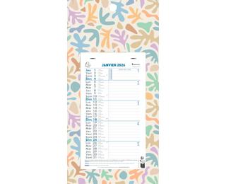 Calendrier mensuel décor Papier avec feuillets détachables 13 x 23 cm sur support plaque imprimée 16 x 33 cm 2026 - Couleurs assorties