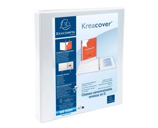 Classeur personnalisable rigide 2 poches KreaCover - 4 anneaux en D 16mm - A4 maxi - Blanc