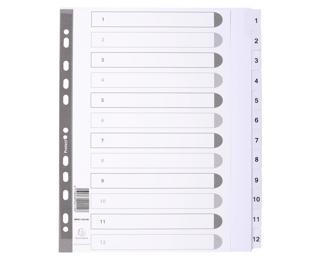 Bedruckte Register mit plastifizierten Taben, 12 Taben von 1 bis 12, DIN A4 Maxi - Weiß