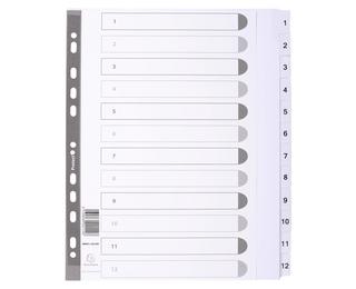 Intercalaires imprimés à touches plastifiées - 12 touches 1 à 12 - A4 maxi - Blanc