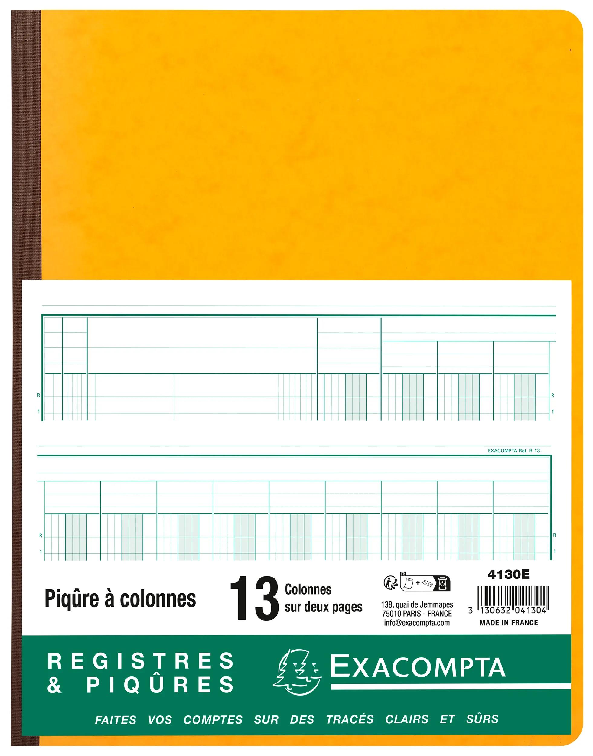 Exacompta - Piqûre 27x32cm à Tête Paresseuse 13 Colonnes Sur 1 Page - 31 Lignes - 80 Pages - Couleurs Assorties - 5