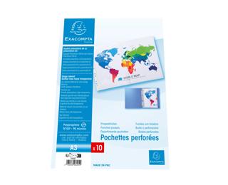 Sachet 10 pochettes perforées polypropylène lisse A3 pliées - Incolore