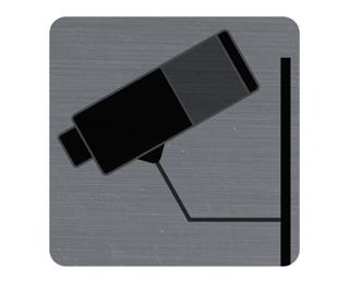 Hinweisschild selbstklebend, Aluminiumoptik, Videoüberwachung 7,5x7,5 cm - Grau