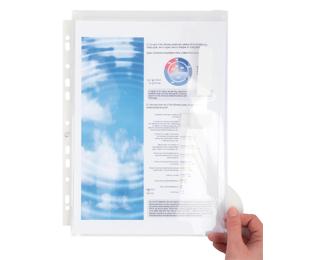 Pak van 10 geperforeerde showtassen met expansievouw van 30mm - klittenband sluiting - PP 20/100ste - universele perforatie 11 gaten - A4 - Transparant