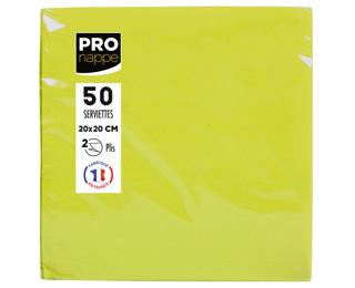 Paquet de 50 serviettes cocktail micro-gaufrées ouate 2 plis - 20x20 cm - Vert kiwi