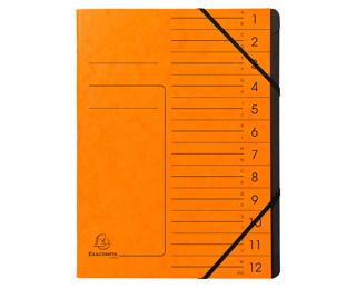 Trieur agrafé avec élastiques intérieur noir 12 compartiments - A4 - Orange