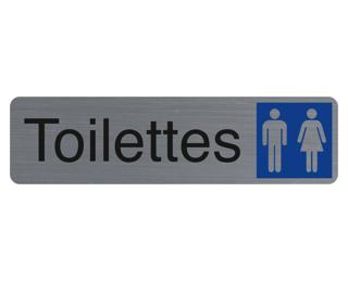 Plaque adhésive imitation aluminium Toilettes dame / homme 16,5X4,4 cm - Gris