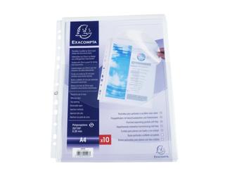 Packung mit 10 Schutzhüllen oben geöffnet mit Lasche 25mm und Faltenrücken, DIN A4 - Kristall