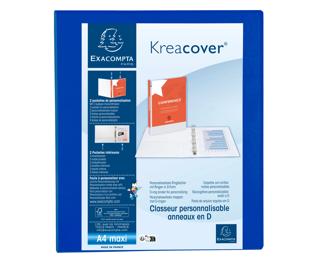 Classeur PP personnalisable Kreacover - 4 anneaux en D 30mm - A4 maxi - Bleu