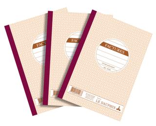 Lot de 3 manifolds FACTURES - papier autocopiant - triplicata (1 original et 2 copies) - 50 feuilles - format 21 x 14,8 cm - couverture vernie 