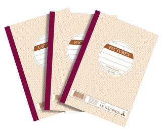 Lot de 3 manifolds FACTURES - papier autocopiant - triplicata (1 original et 2 copies) - 50 feuilles - format 21 x 14,8 cm - couverture vernie 